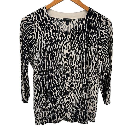 Talbots Sweater Womens Large Cardigan 3/4 Sleeve Button Up Knit Black Cream - Picture 1 of 7